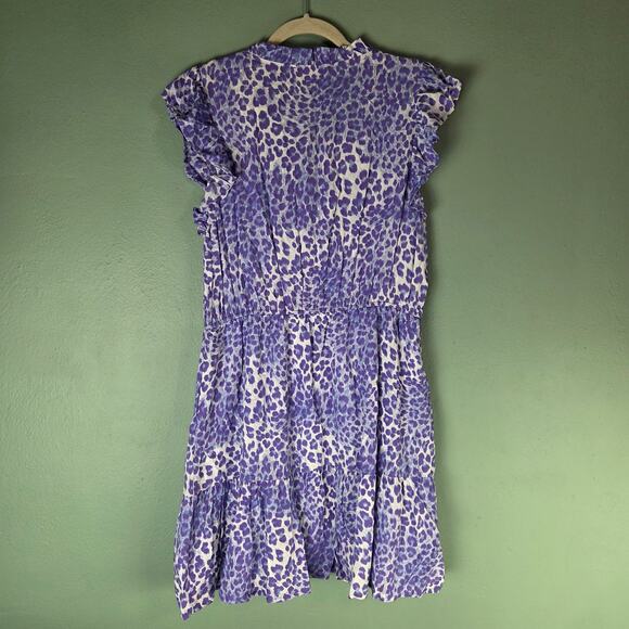 THML Womens Purple Animal Print Flutter Short Sleeve Dress Size Large - Picture 2 of 6